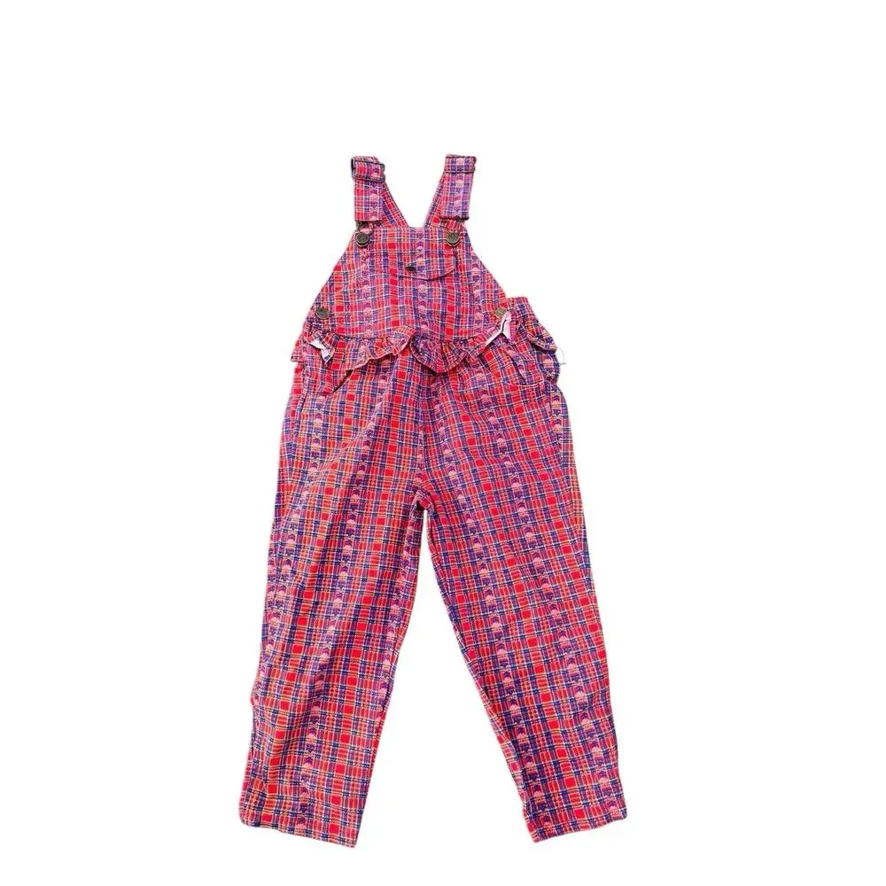 Okie Dokie Toddler Overalls 4T Plaid Cotton Vintage 90s Red Plaid - Picture 1 of 3